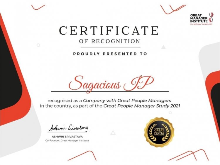 Sagacious IP Certified as a Great People Manager Company